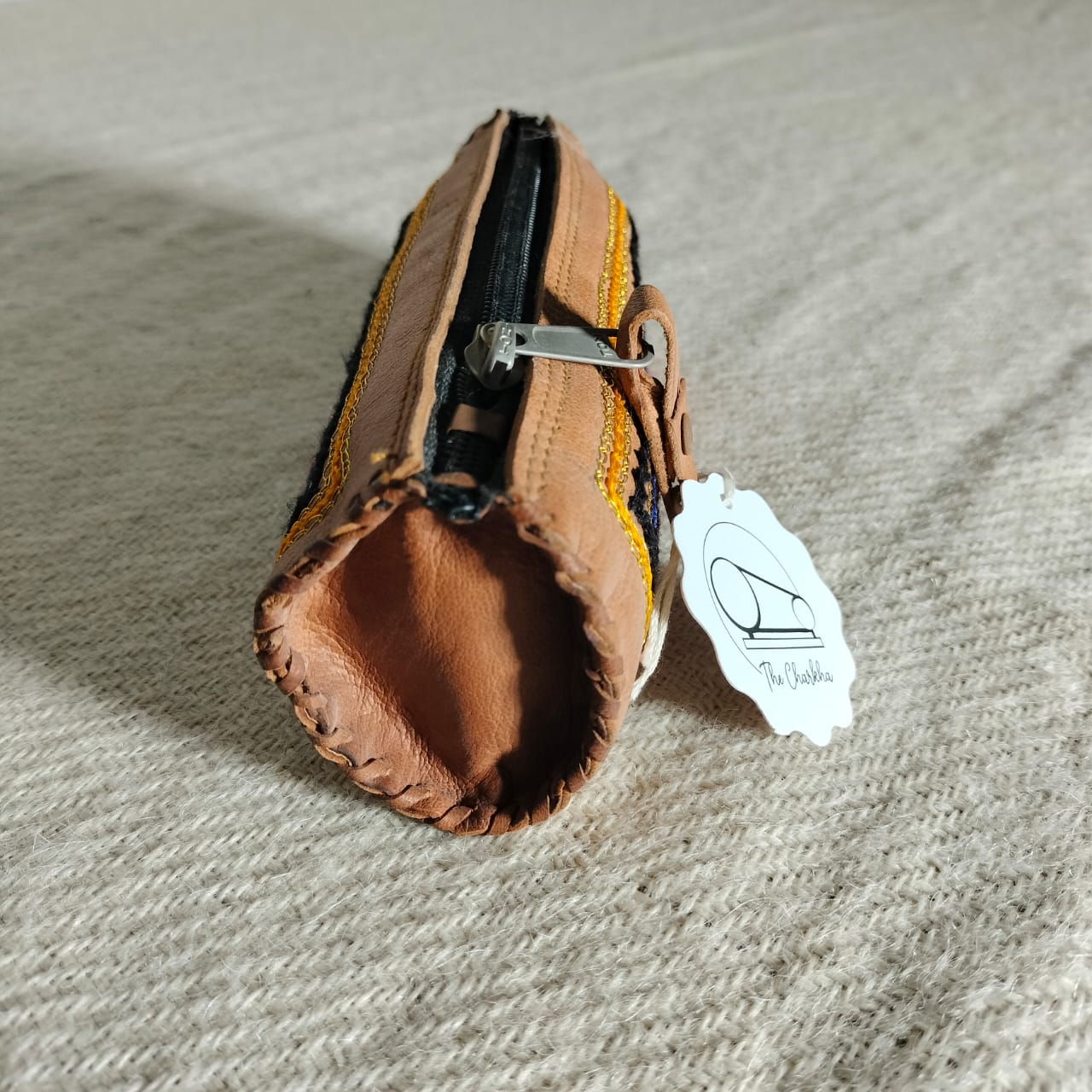 Leather embroidered pouch