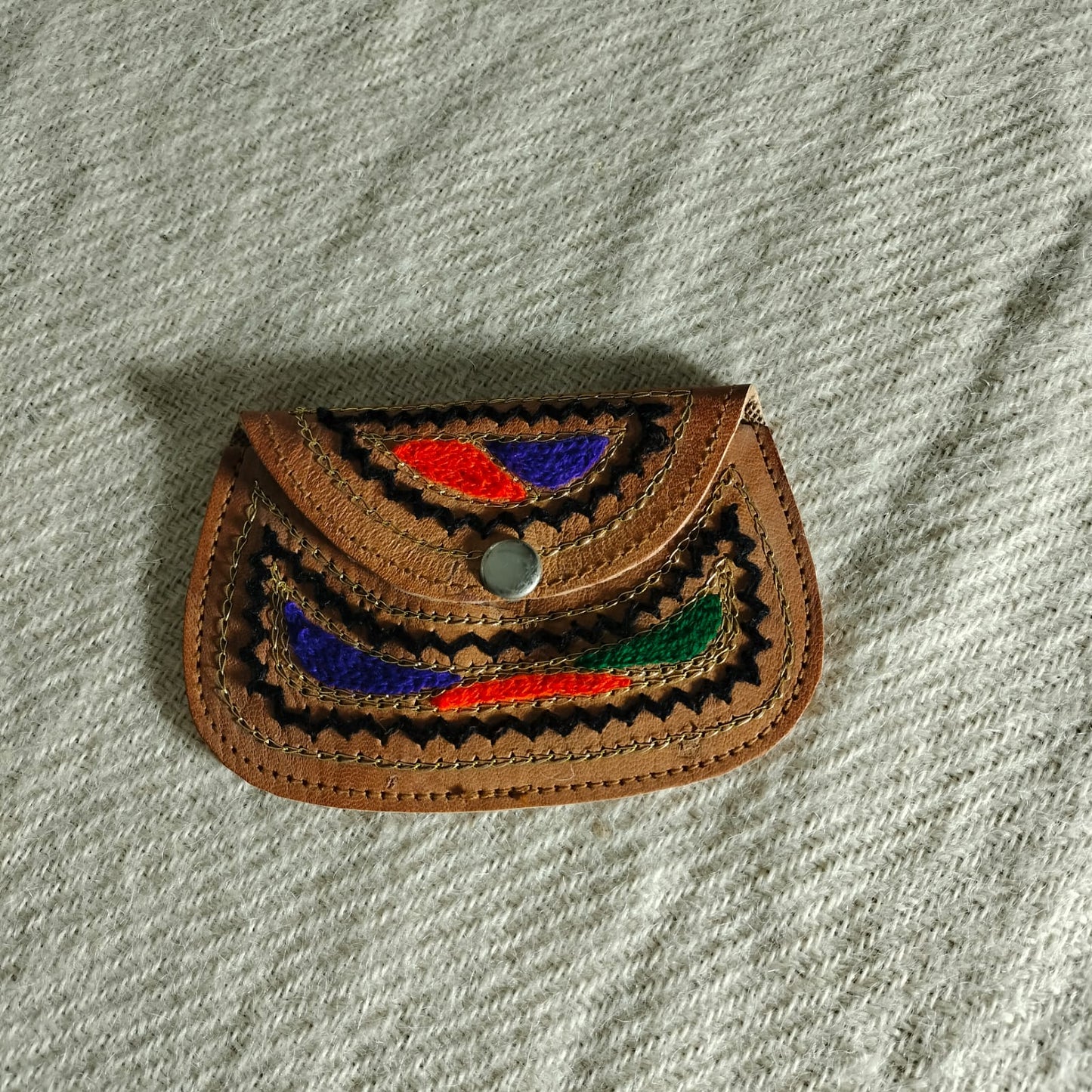 Handcrafted embroiderd leather pouch for women and girls
