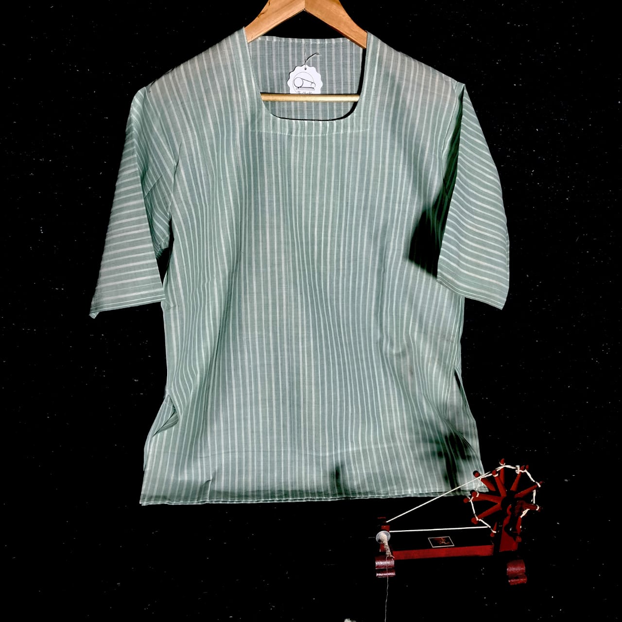 3/4 sleeves short cotton khadi stripe kurta top for girls and women
