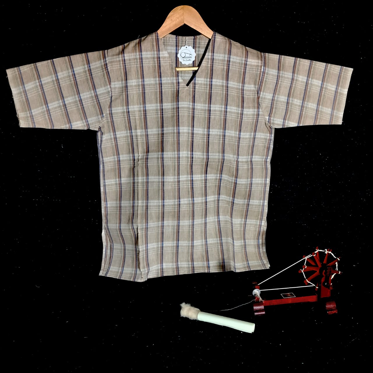Short sleeves cotton khadi checked kurta for women and girls