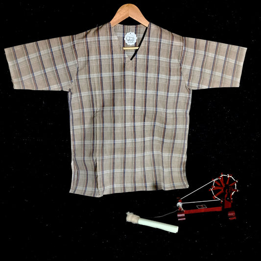 Short sleeves cotton khadi checked kurta for women and girls