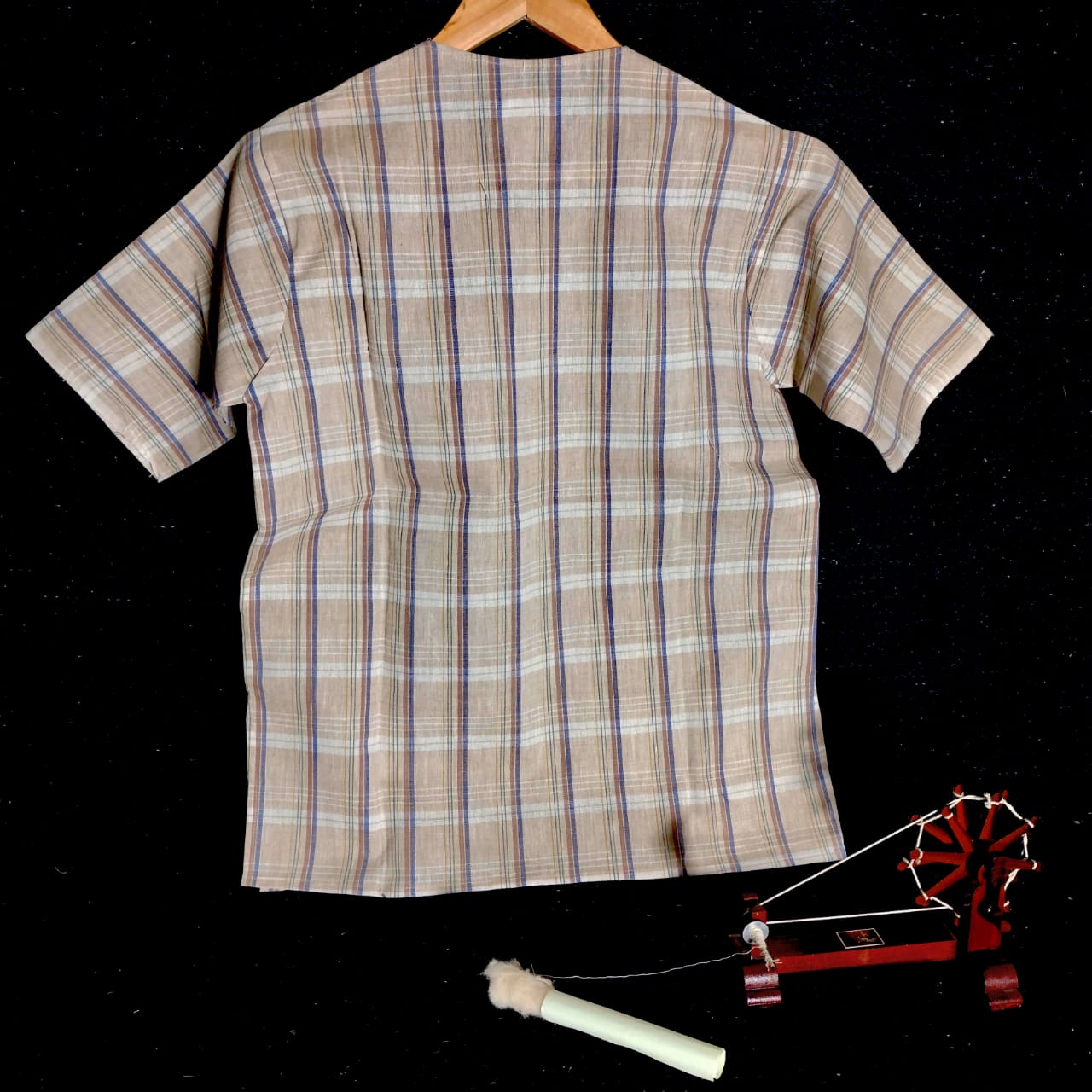 Short sleeves cotton khadi checked kurta for women and girls