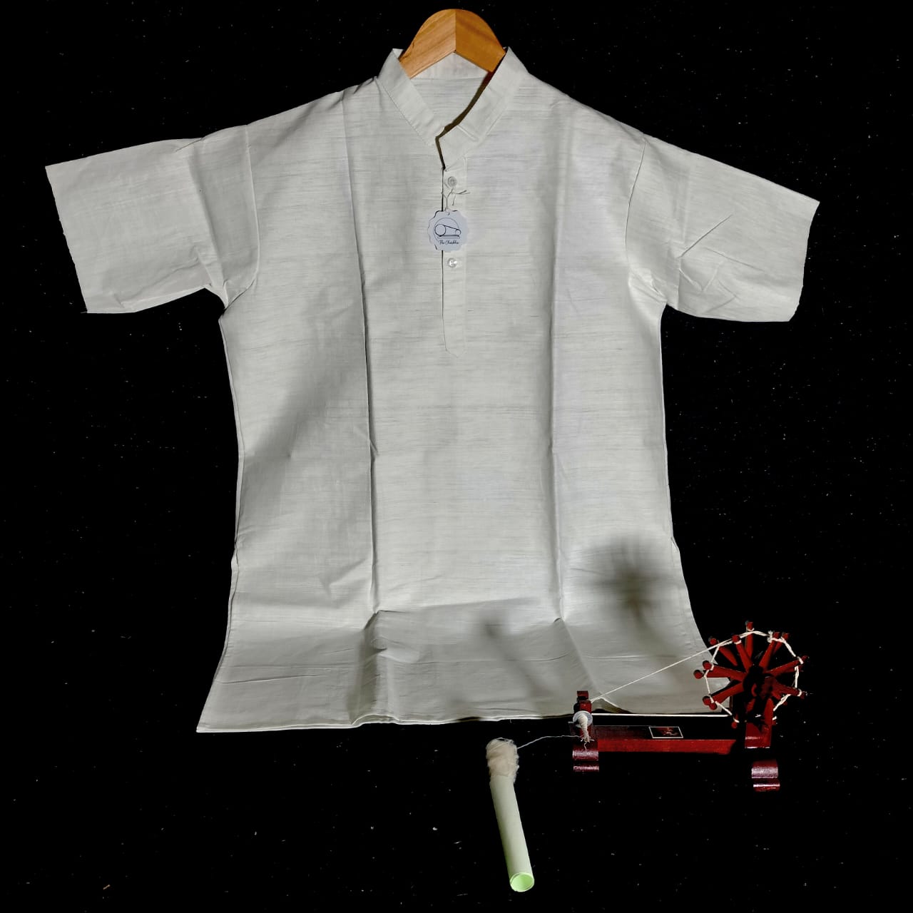 Short sleeves white cotton khadi unisex kurta