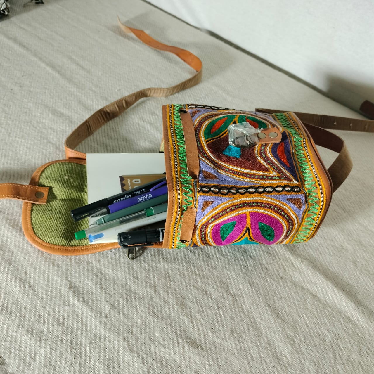 Handcrafted Leather embroidered pithu bag