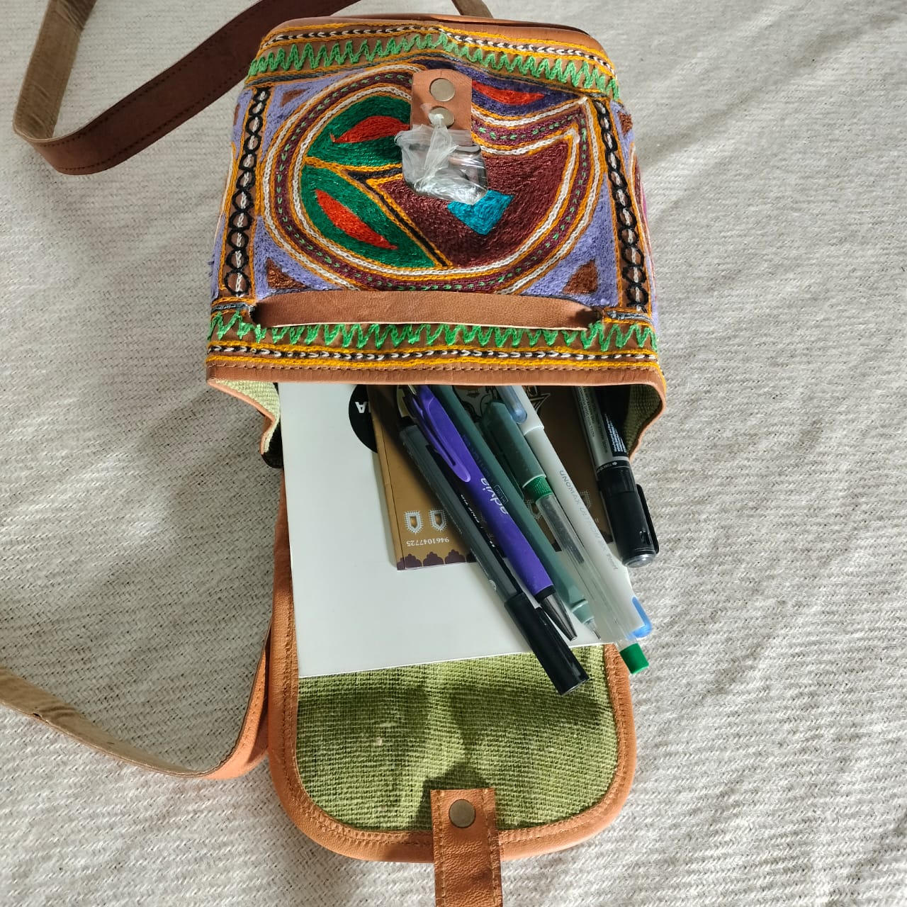 Handcrafted Leather embroidered pithu bag