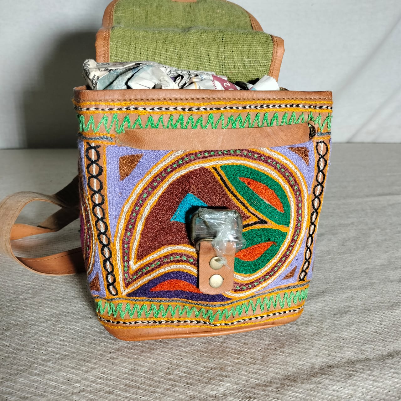 Handcrafted Leather embroidered pithu bag