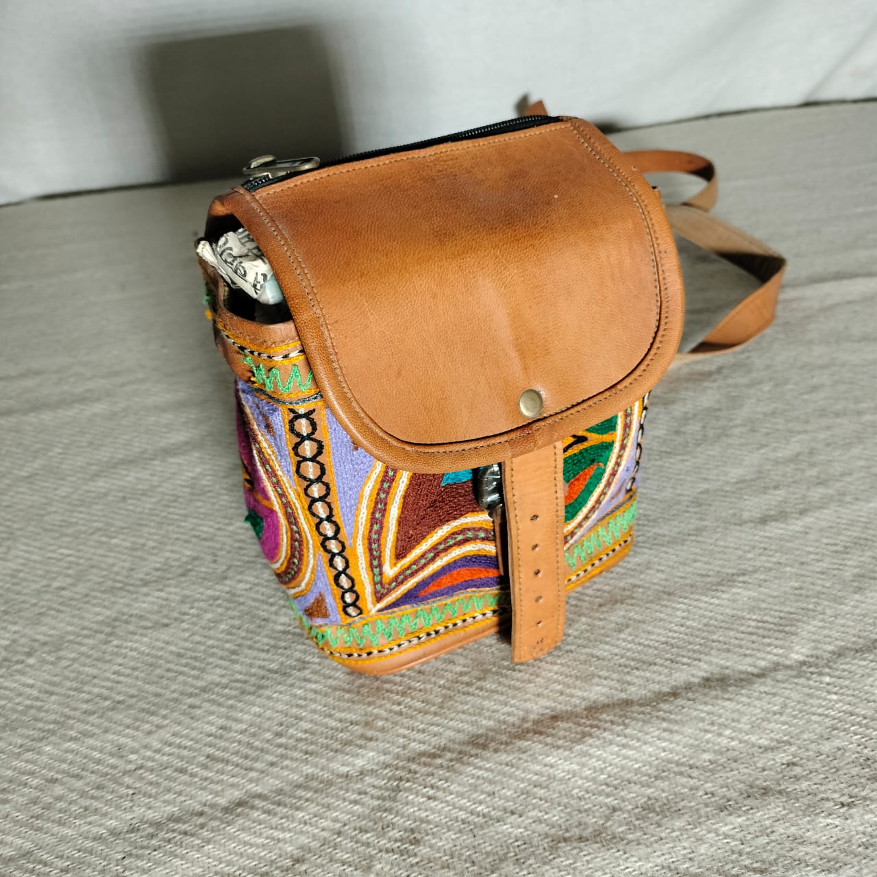 Handcrafted Leather embroidered pithu bag