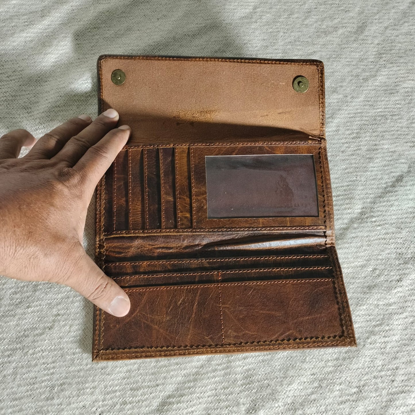 Leather durrie design clutch purse