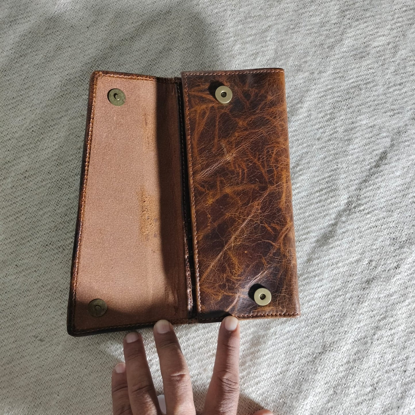 Leather durrie design clutch purse
