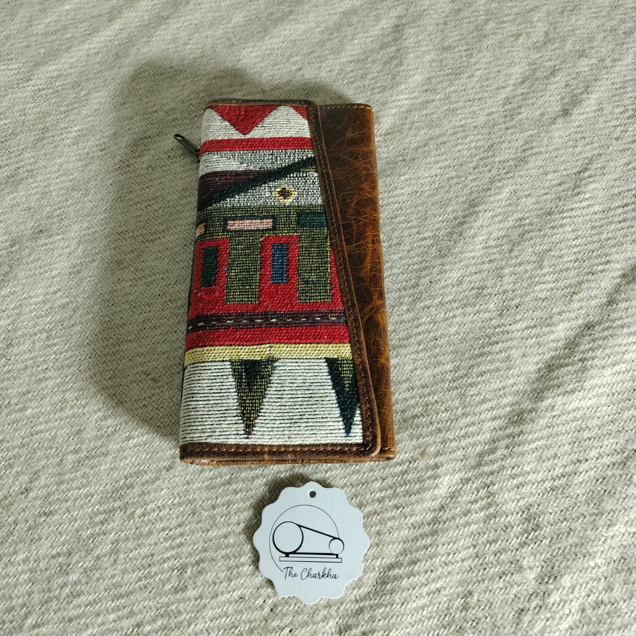 Leather durrie design clutch purse