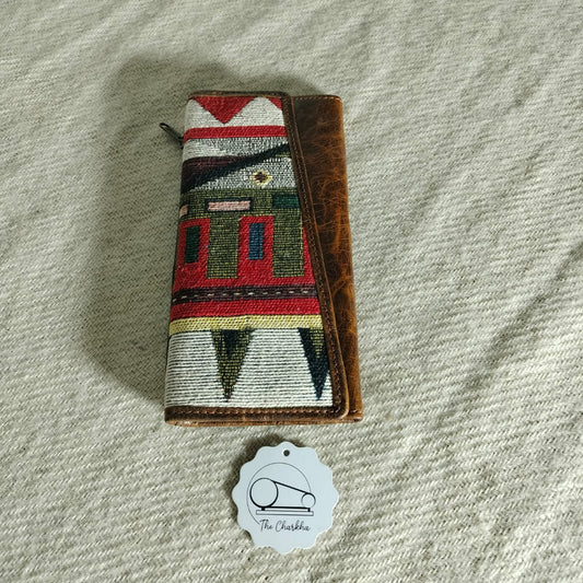Leather durrie design clutch purse