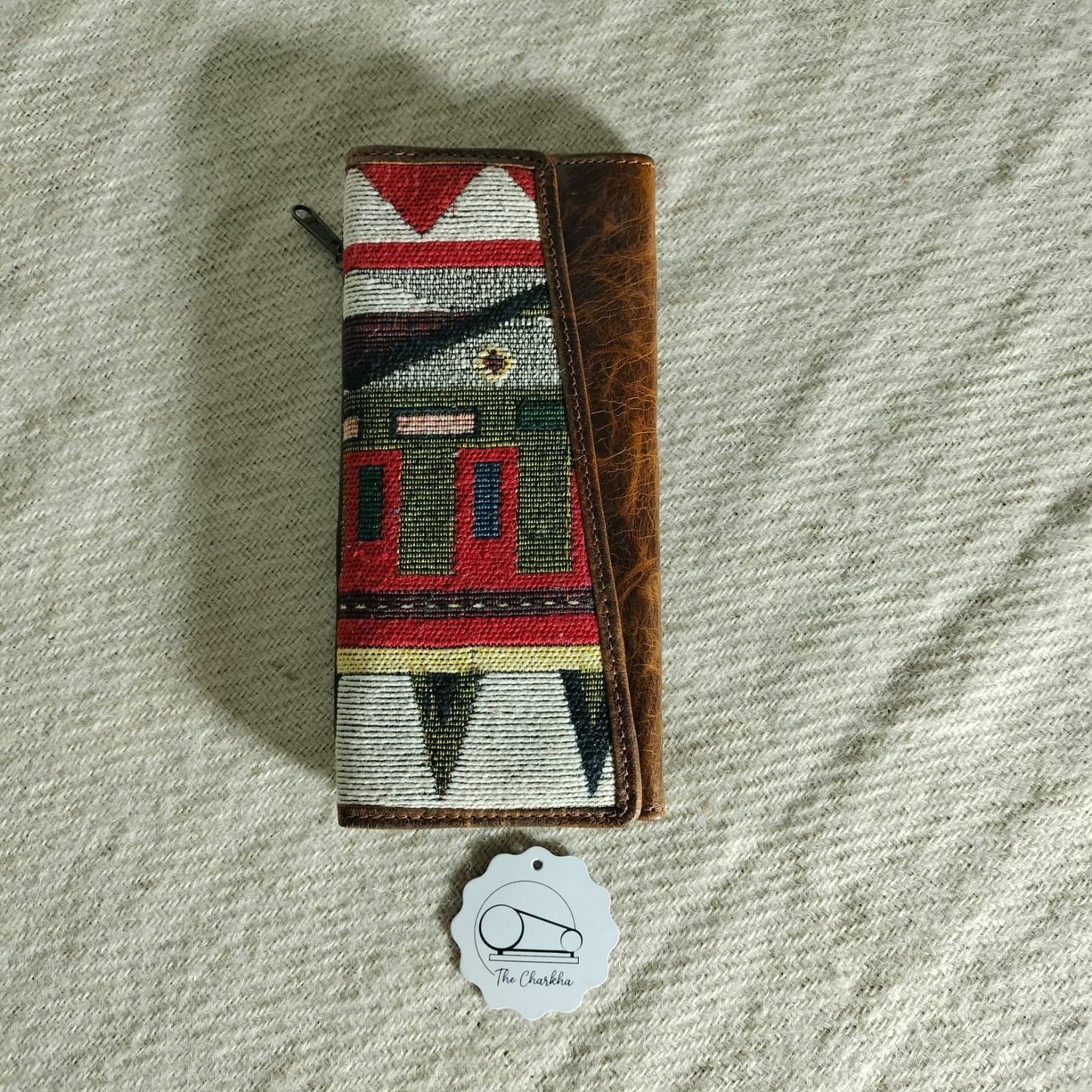Leather durrie design clutch purse