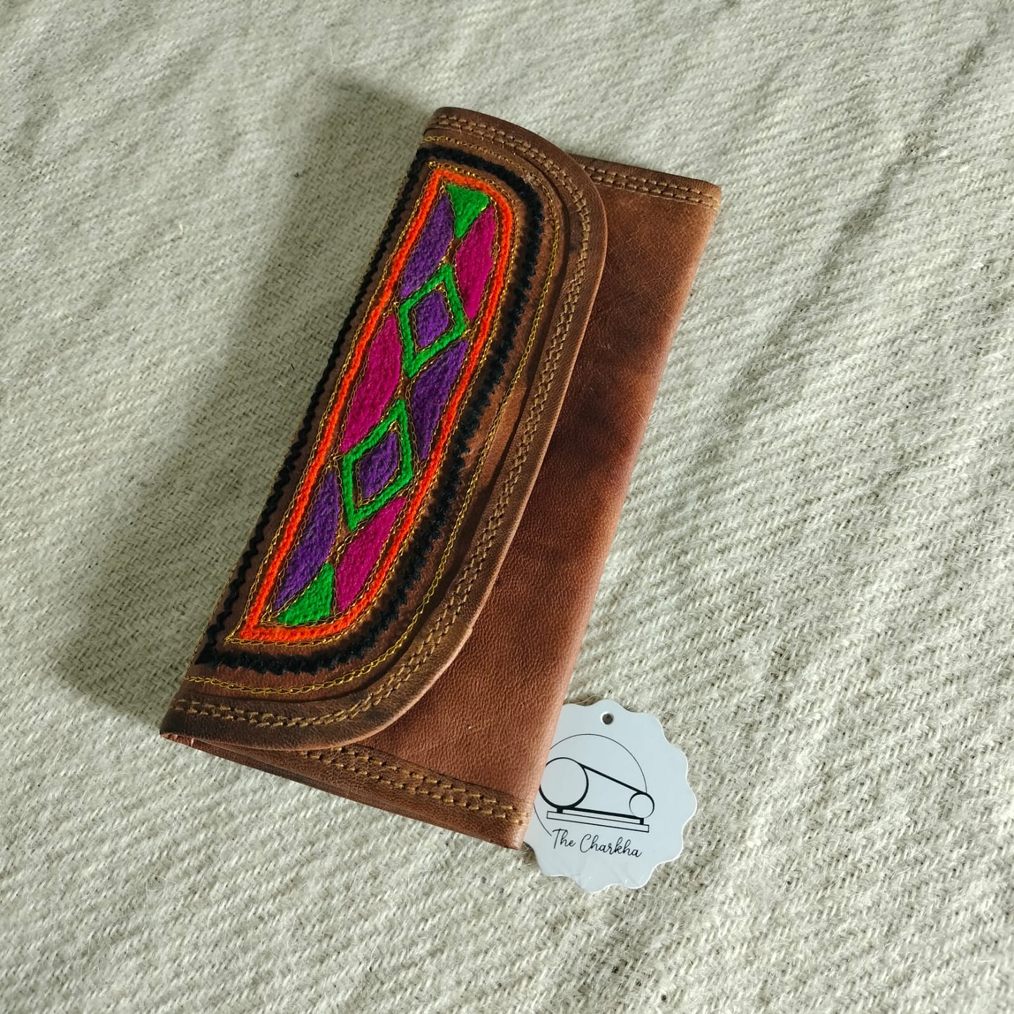 Leather embroidered clutch purse for girls and women