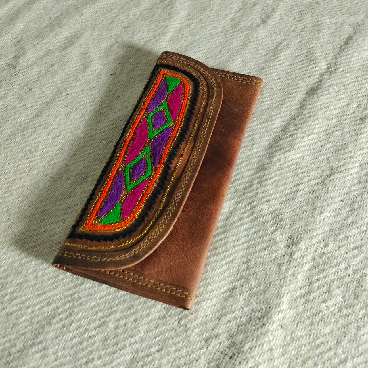 Leather embroidered clutch purse for girls and women