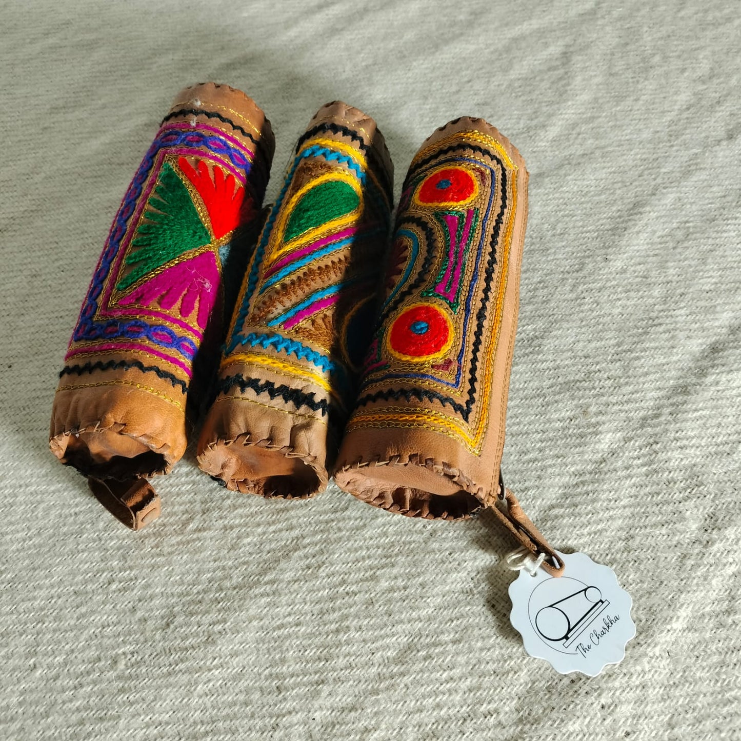 Leather embroidered pouch
