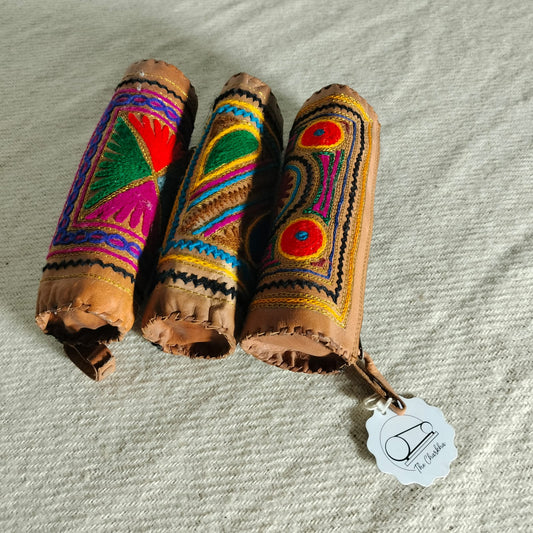 Leather embroidered pouch