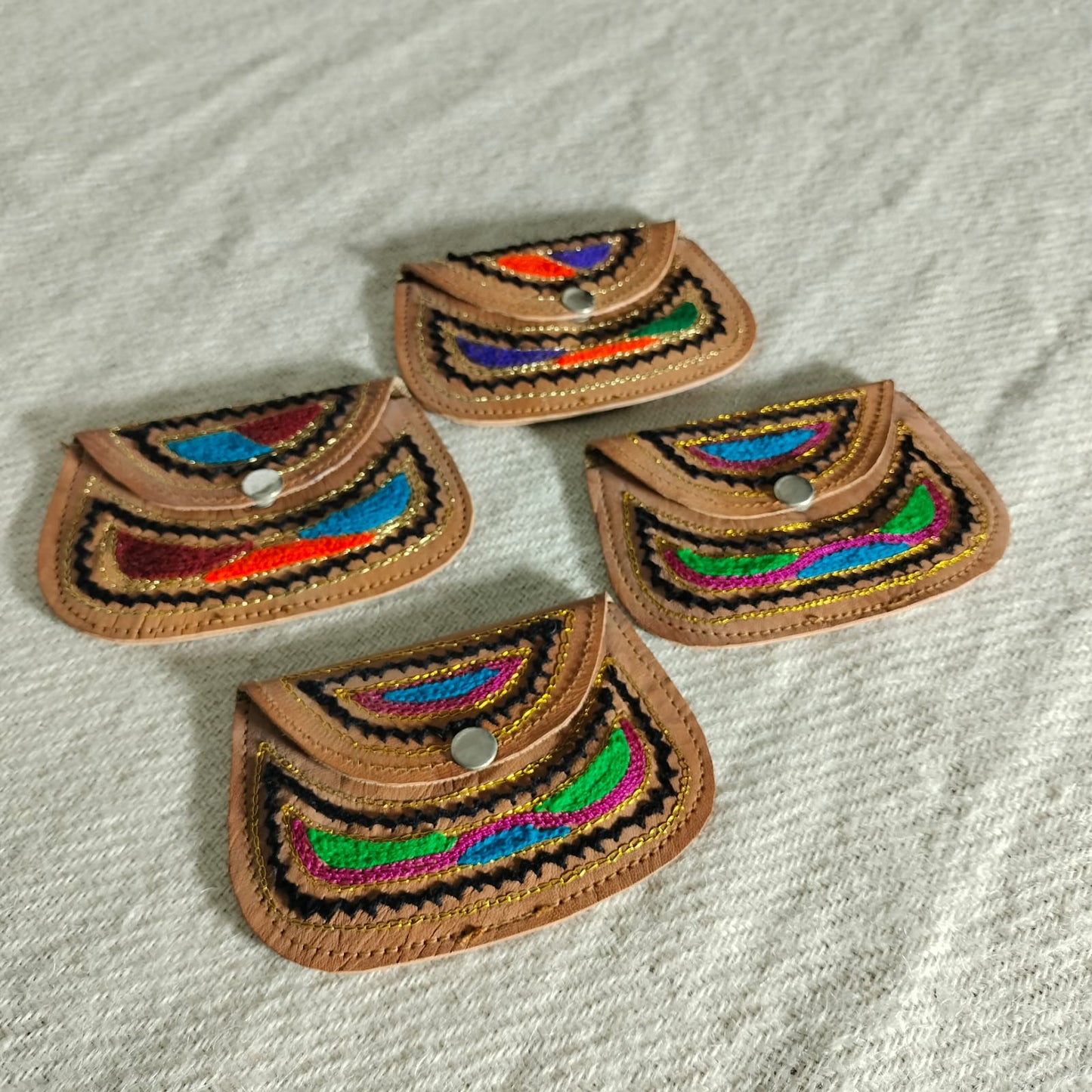Handcrafted embroiderd leather pouch for women and girls
