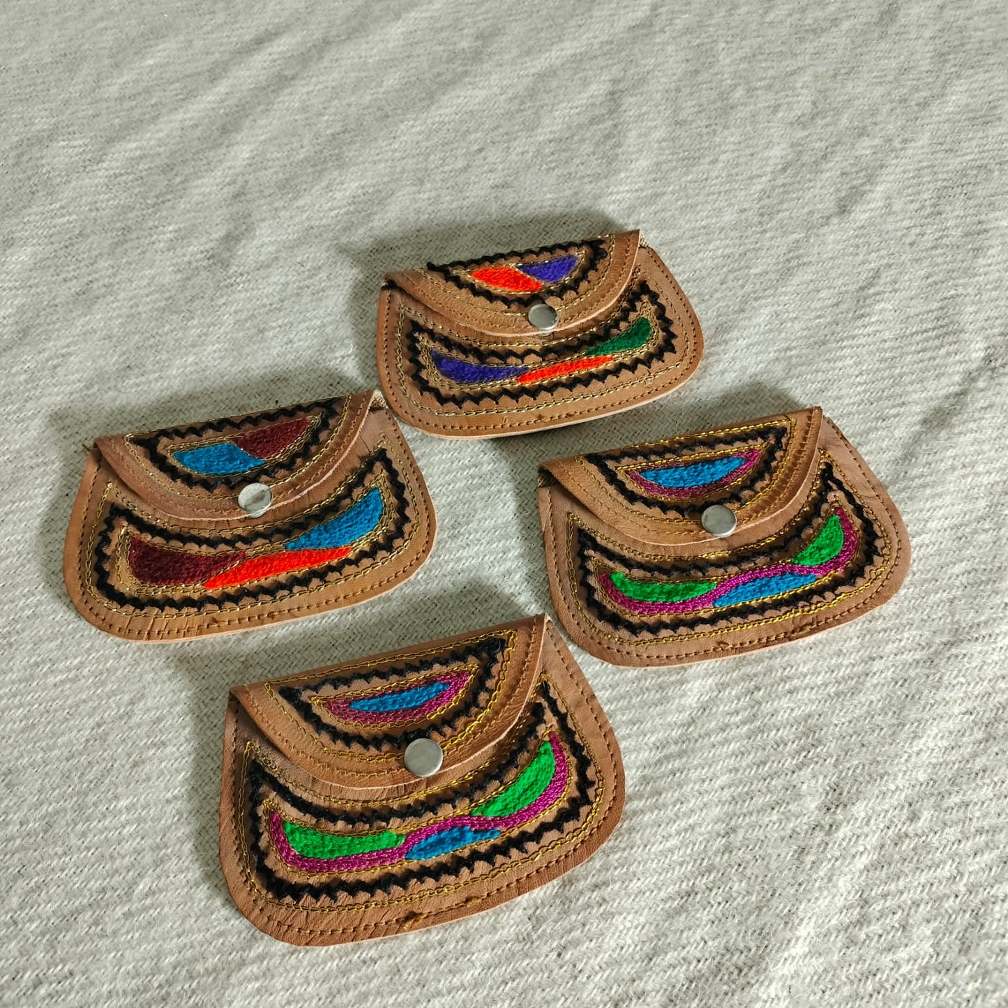 Handcrafted embroiderd leather pouch for women and girls