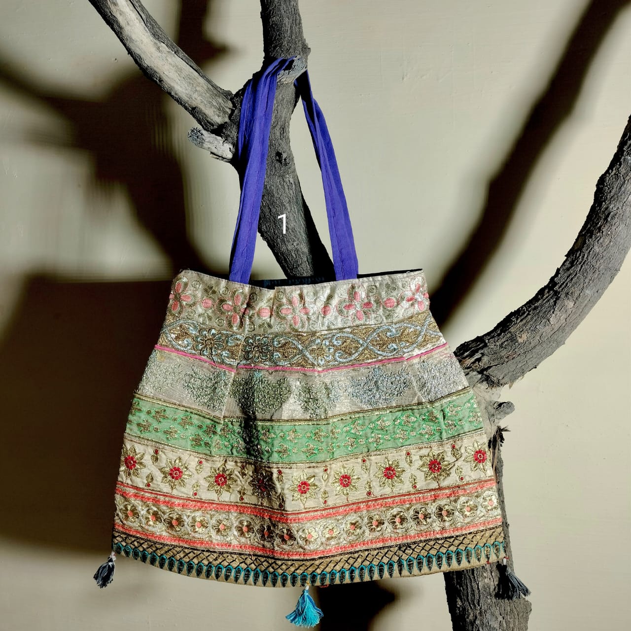 Textile zari shoulder bag for girls and women