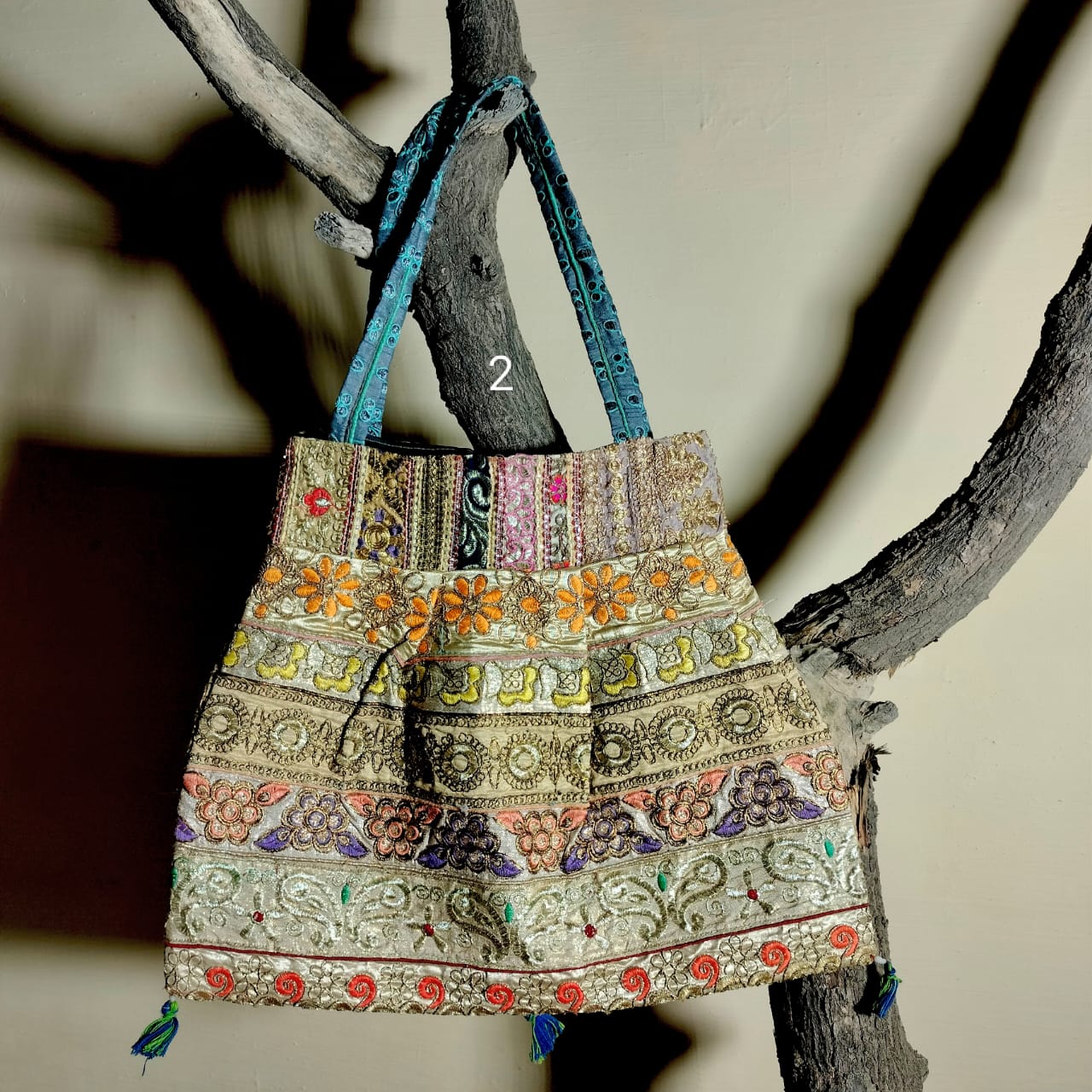 Textile zari shoulder bag for girls and women