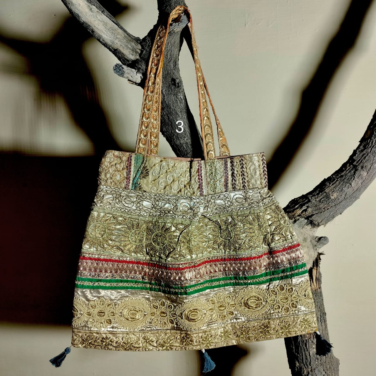 Textile zari shoulder bag for girls and women