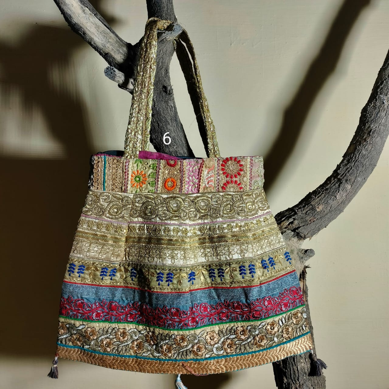 Textile zari shoulder bag for girls and women