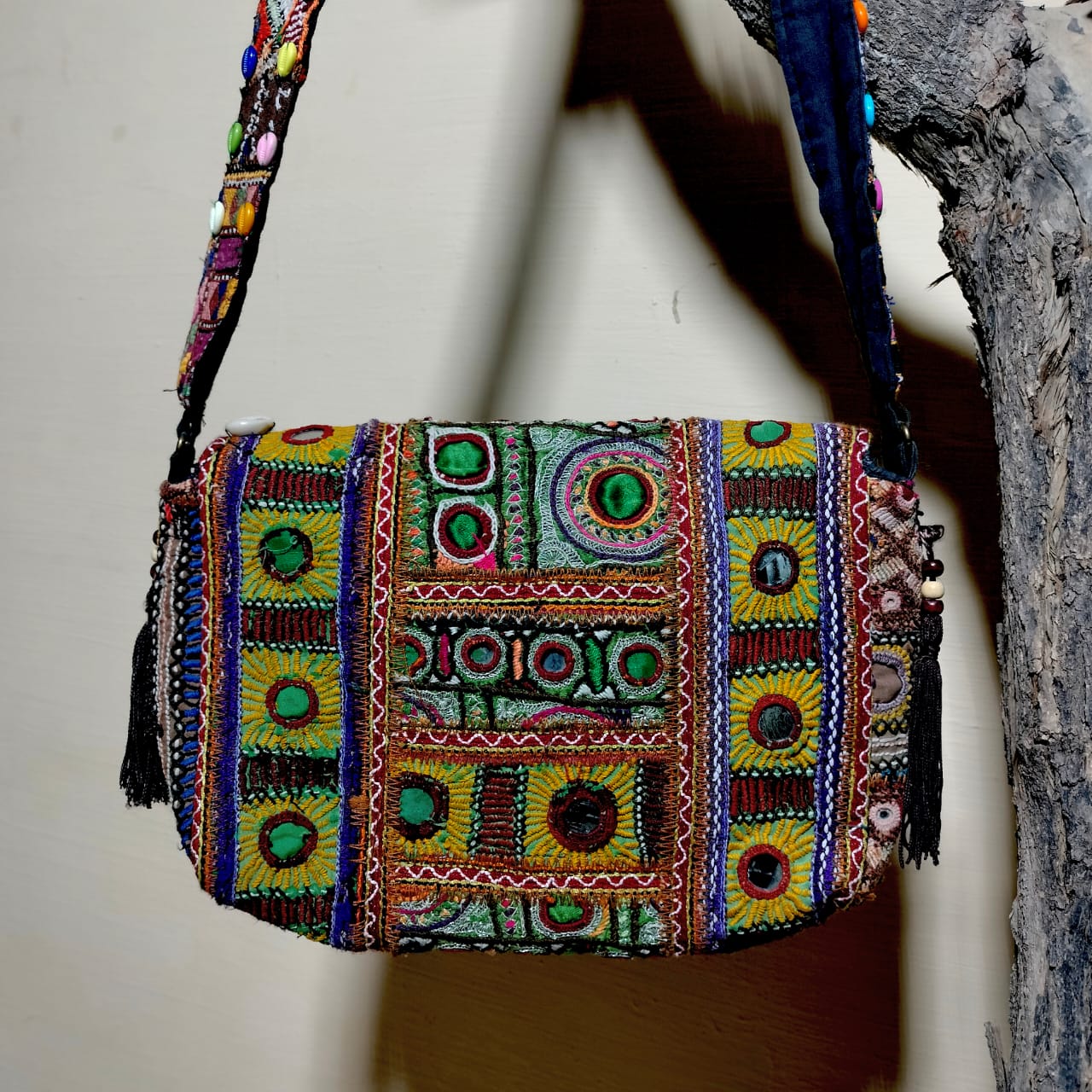 Handcrafted embroiderd tribal sling bag
