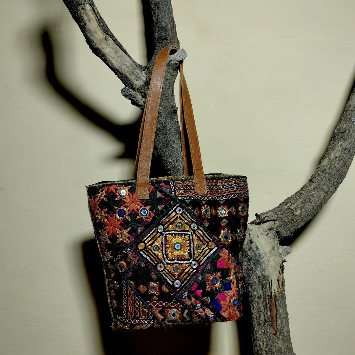 Handcrafted embroiderd vintage tote bag