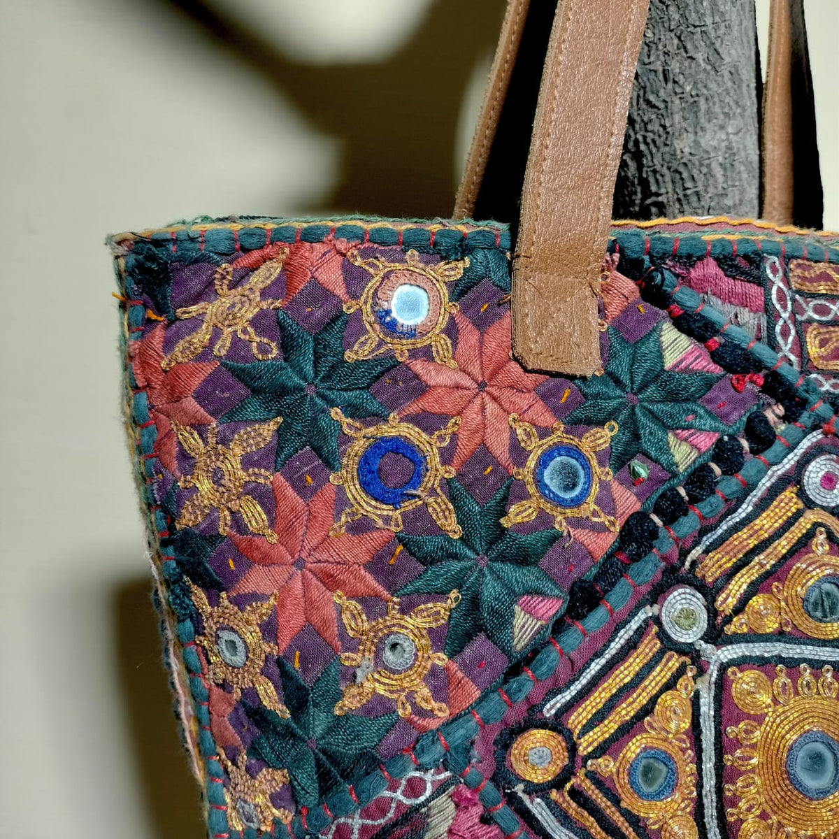 Handcrafted embroiderd vintage tote bag