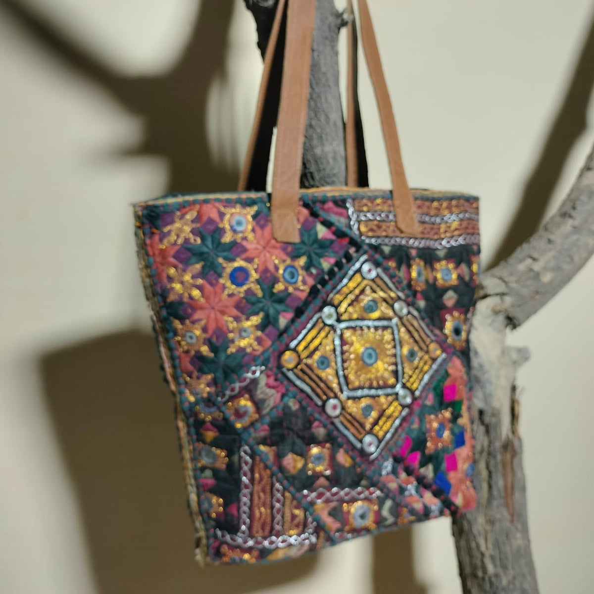 Handcrafted embroiderd vintage tote bag