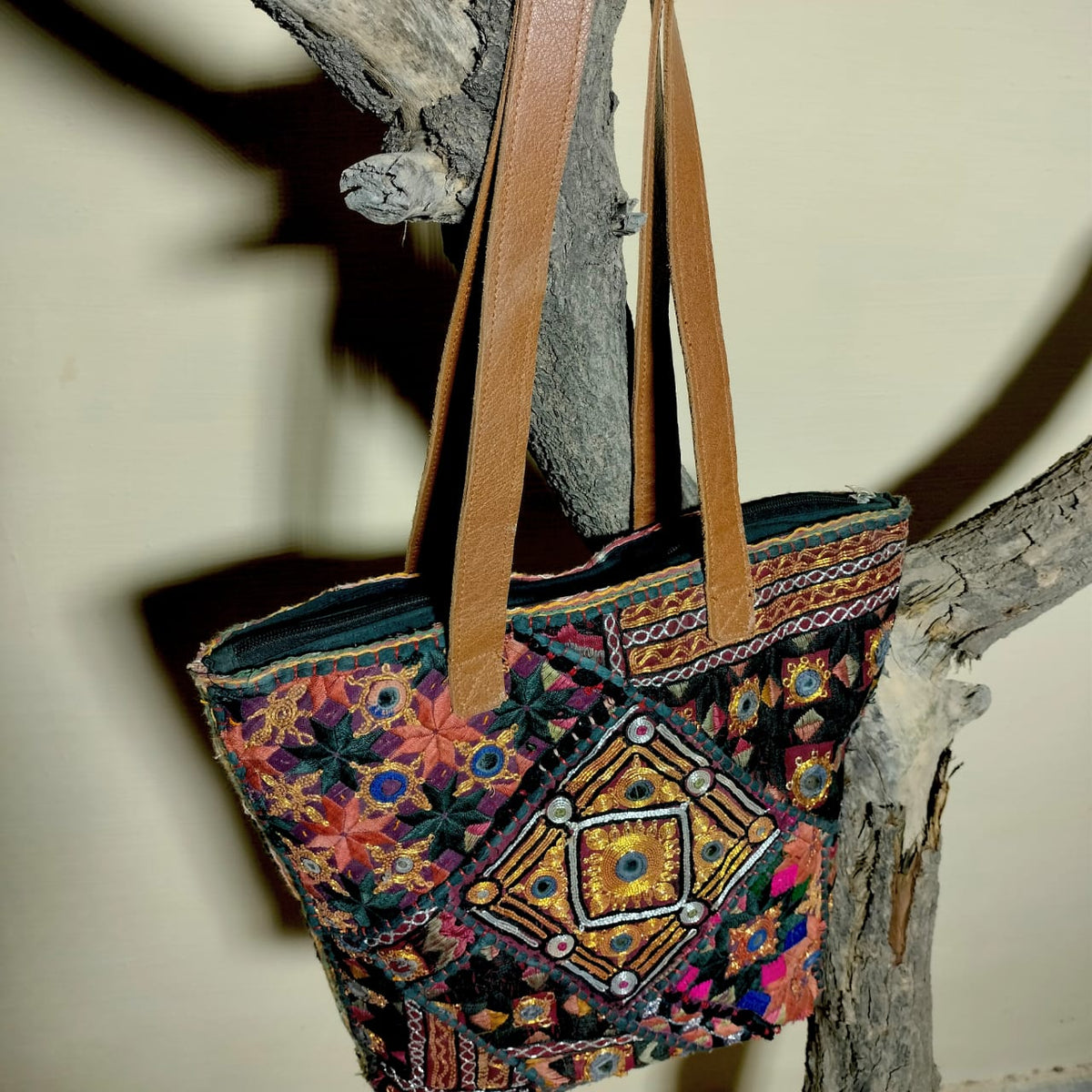 Handcrafted embroiderd vintage tote bag