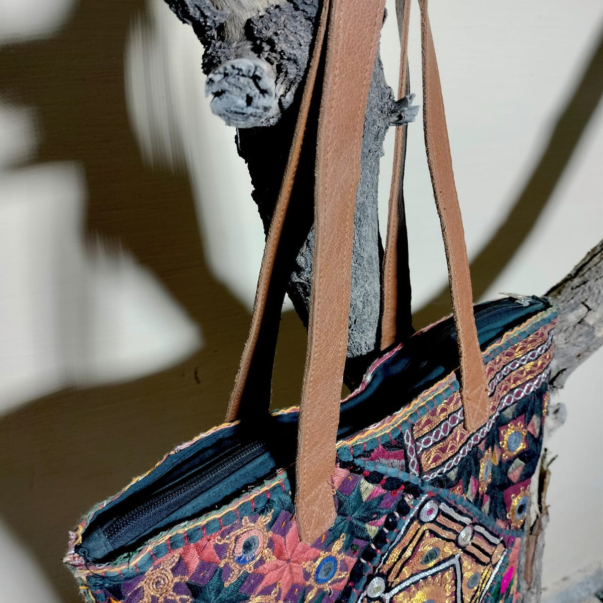 Handcrafted embroiderd vintage tote bag