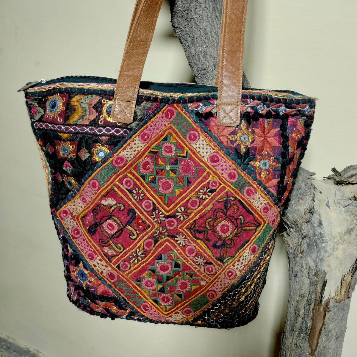 Handcrafted embroiderd vintage tote bag