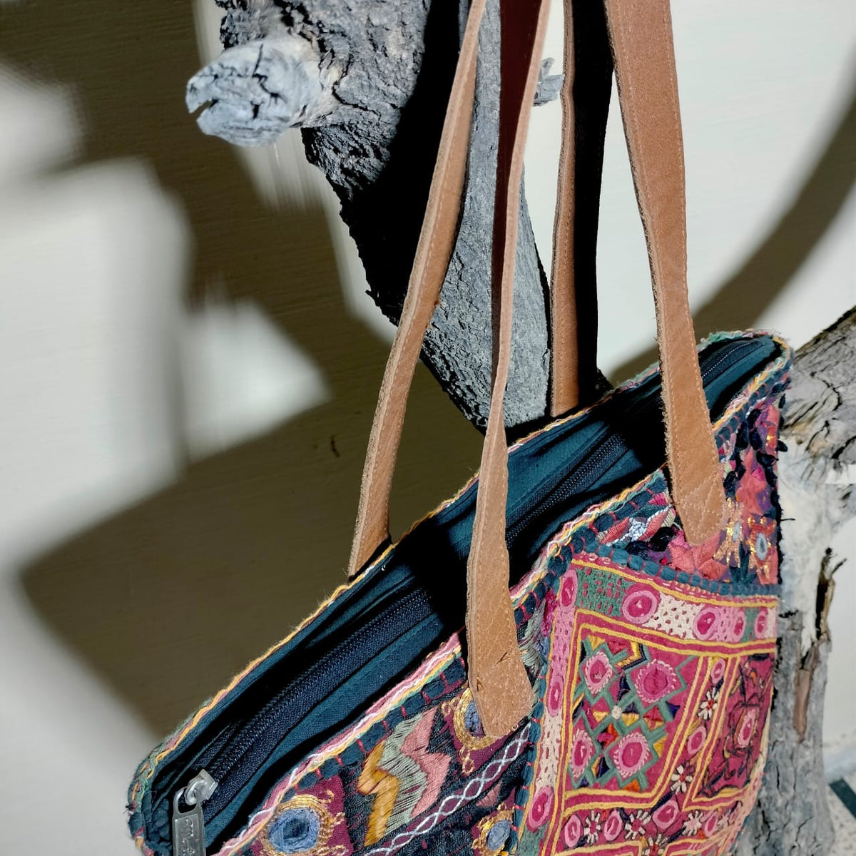 Handcrafted embroiderd vintage tote bag