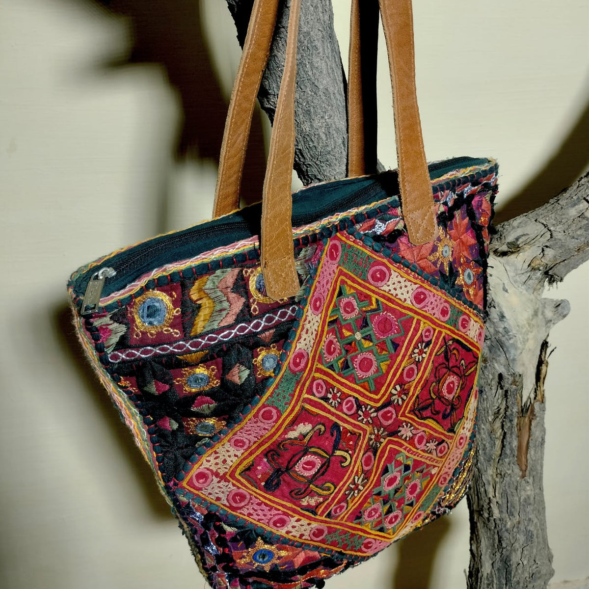Handcrafted embroiderd vintage tote bag
