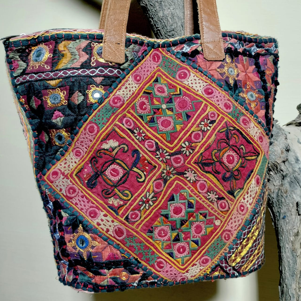 Handcrafted embroiderd vintage tote bag