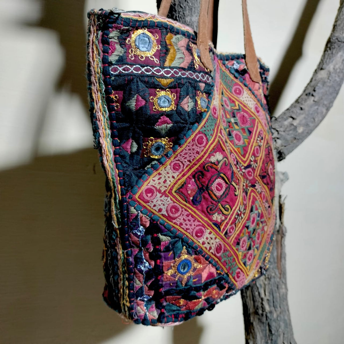 Handcrafted embroiderd vintage tote bag