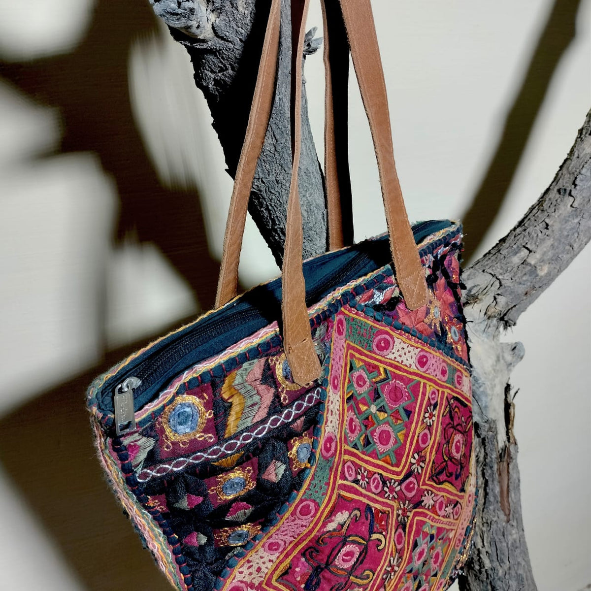 Handcrafted embroiderd vintage tote bag