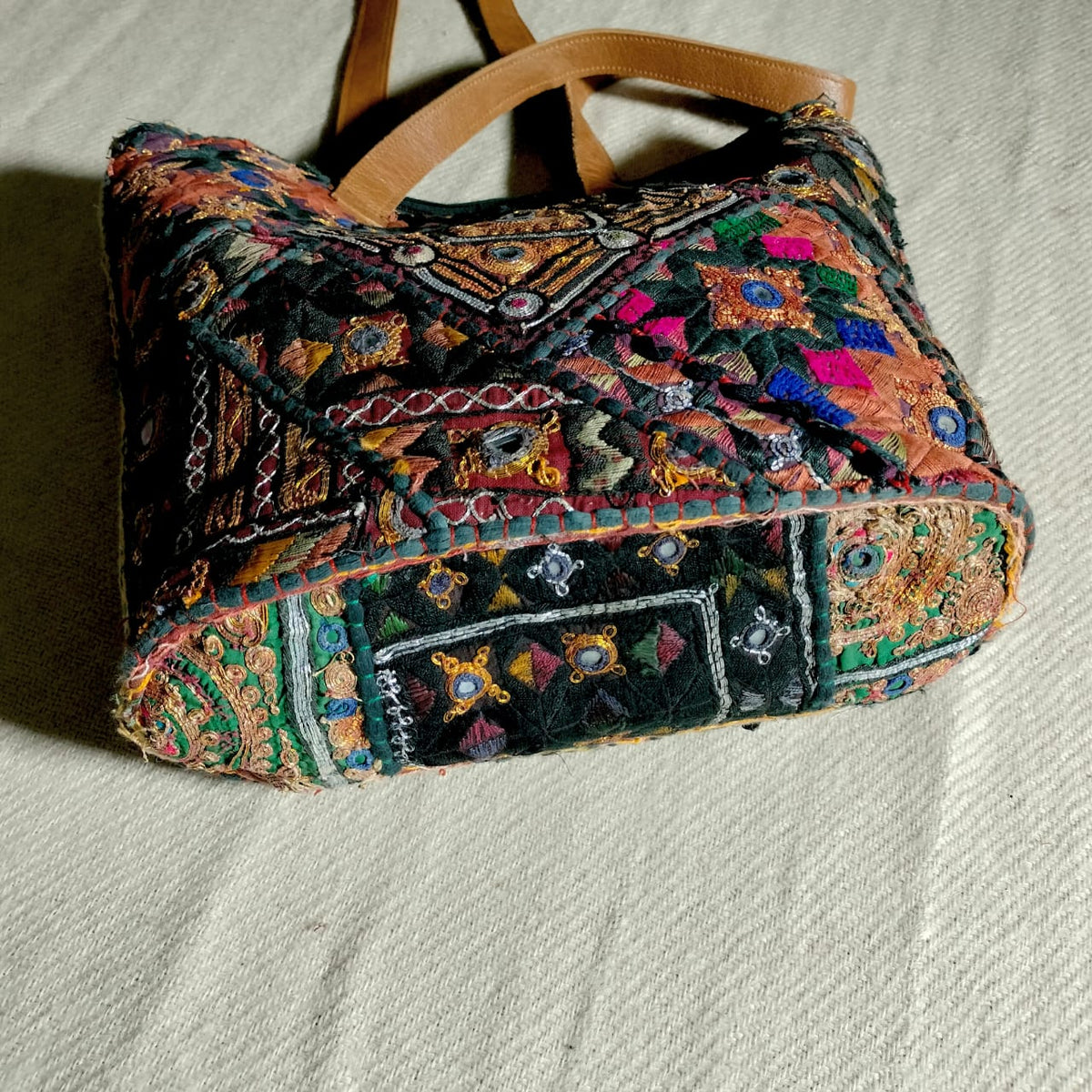 Handcrafted embroiderd vintage tote bag