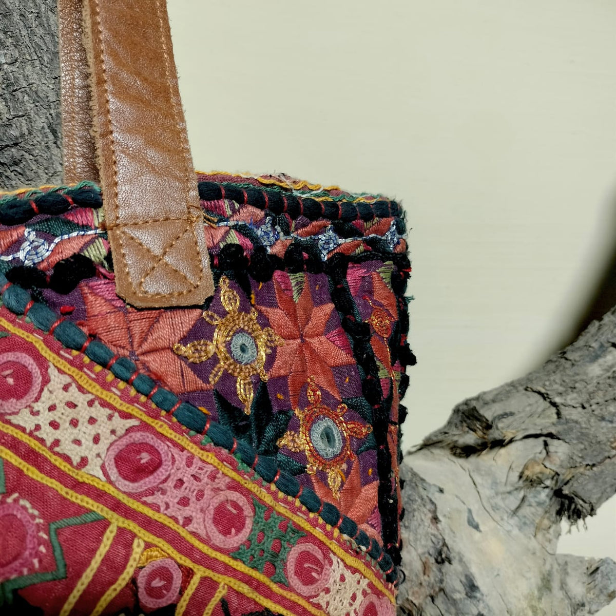 Handcrafted embroiderd vintage tote bag