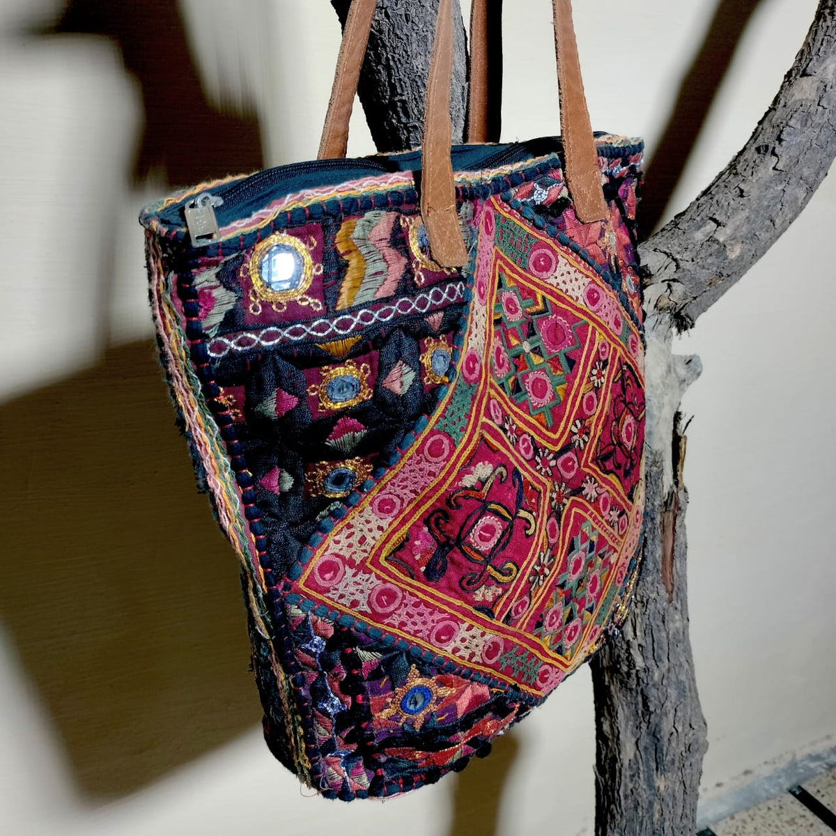 Handcrafted embroiderd vintage tote bag