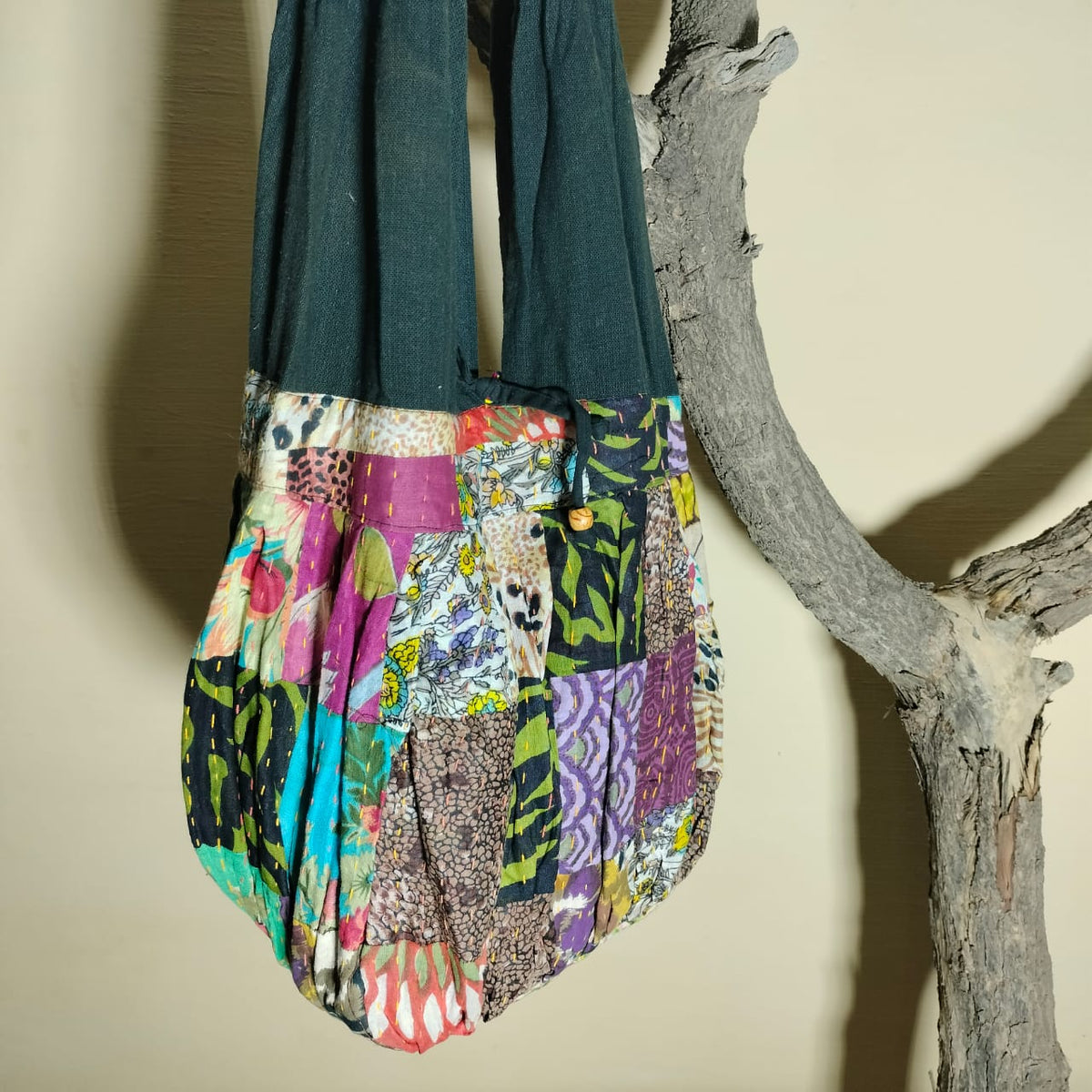 Handcrafted khantha patchwork Jhola bag