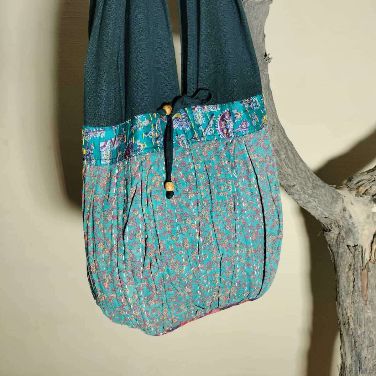 Handcrafted khantha patchwork Jhola bag