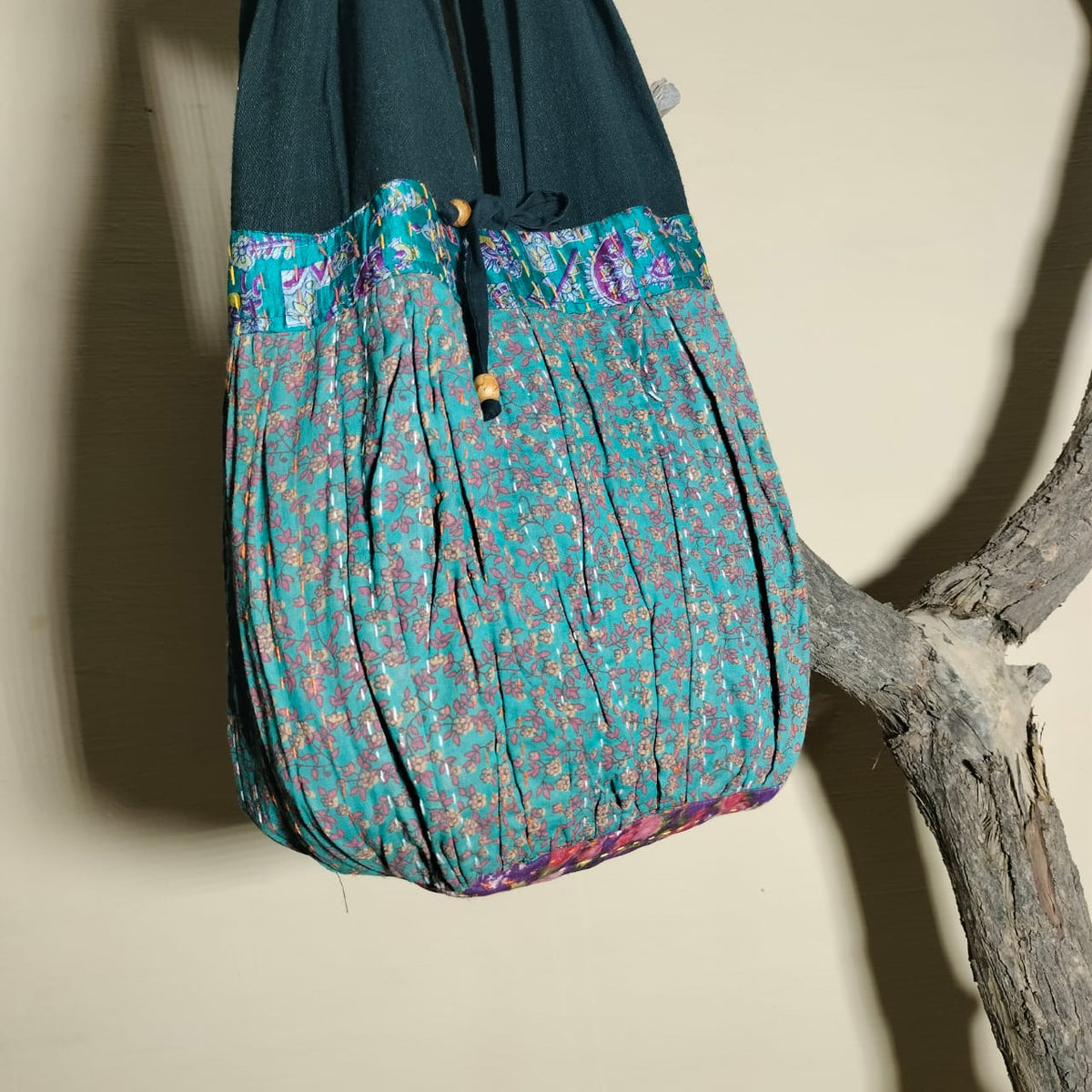 Handcrafted khantha patchwork Jhola bag