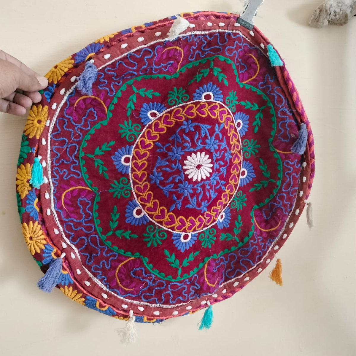 Beautiful Handmade Round cousion cover /giddi - Traditional embroidered Home decor