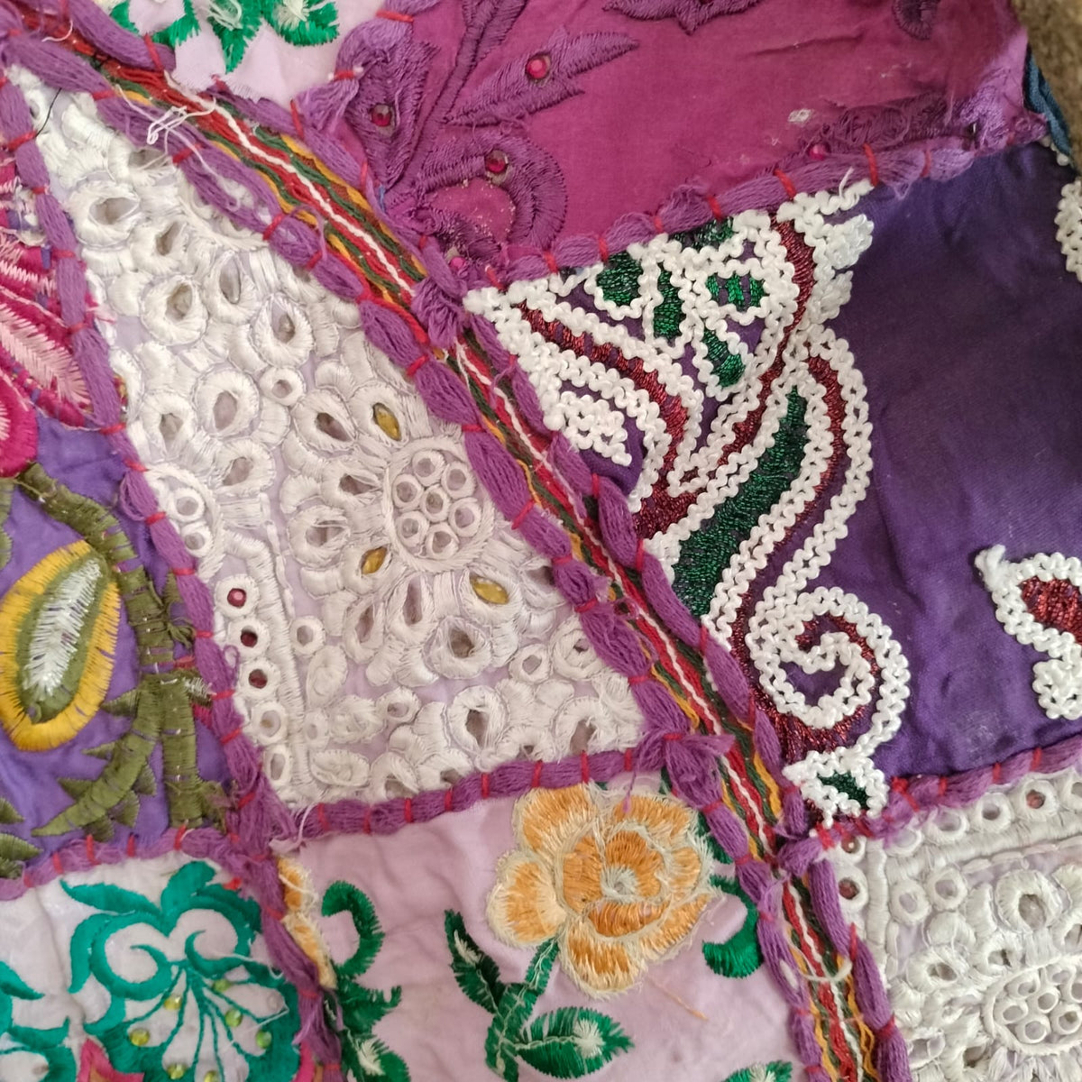 Handcrafted Round patchwork Giddi cover - Traditional embroidered floor cousions cover