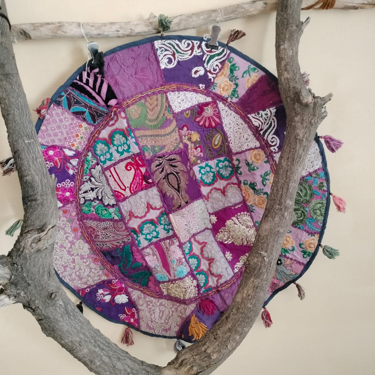 Handcrafted Round patchwork Giddi cover - Traditional embroidered floor cousions cover