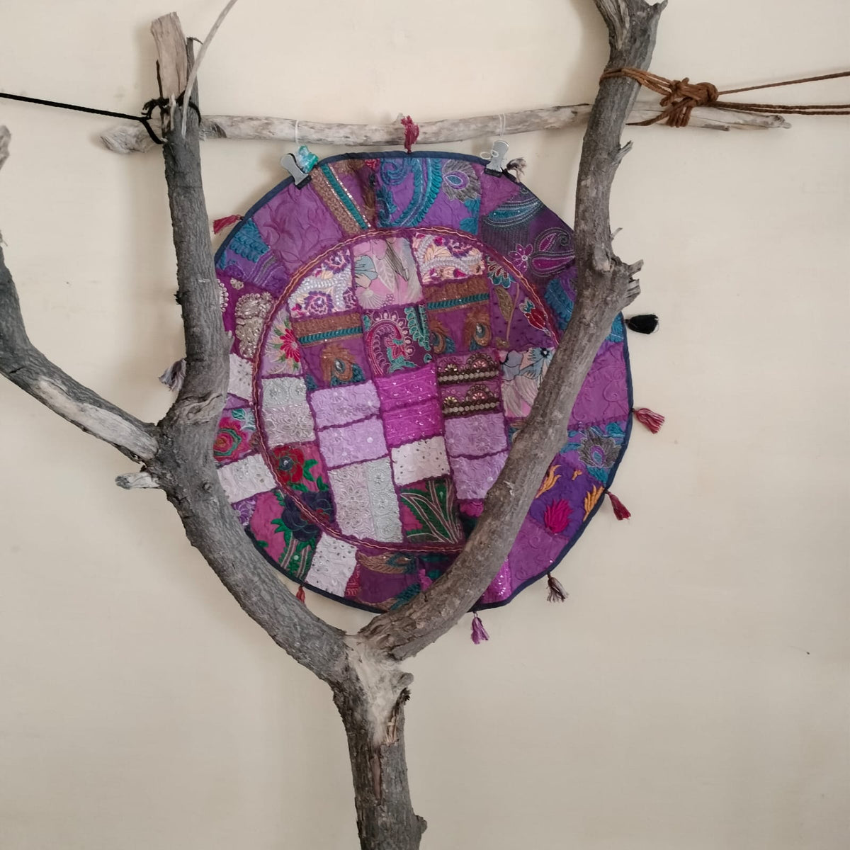 Handcrafted Round patchwork Giddi cover - Traditional embroidered floor cousions cover