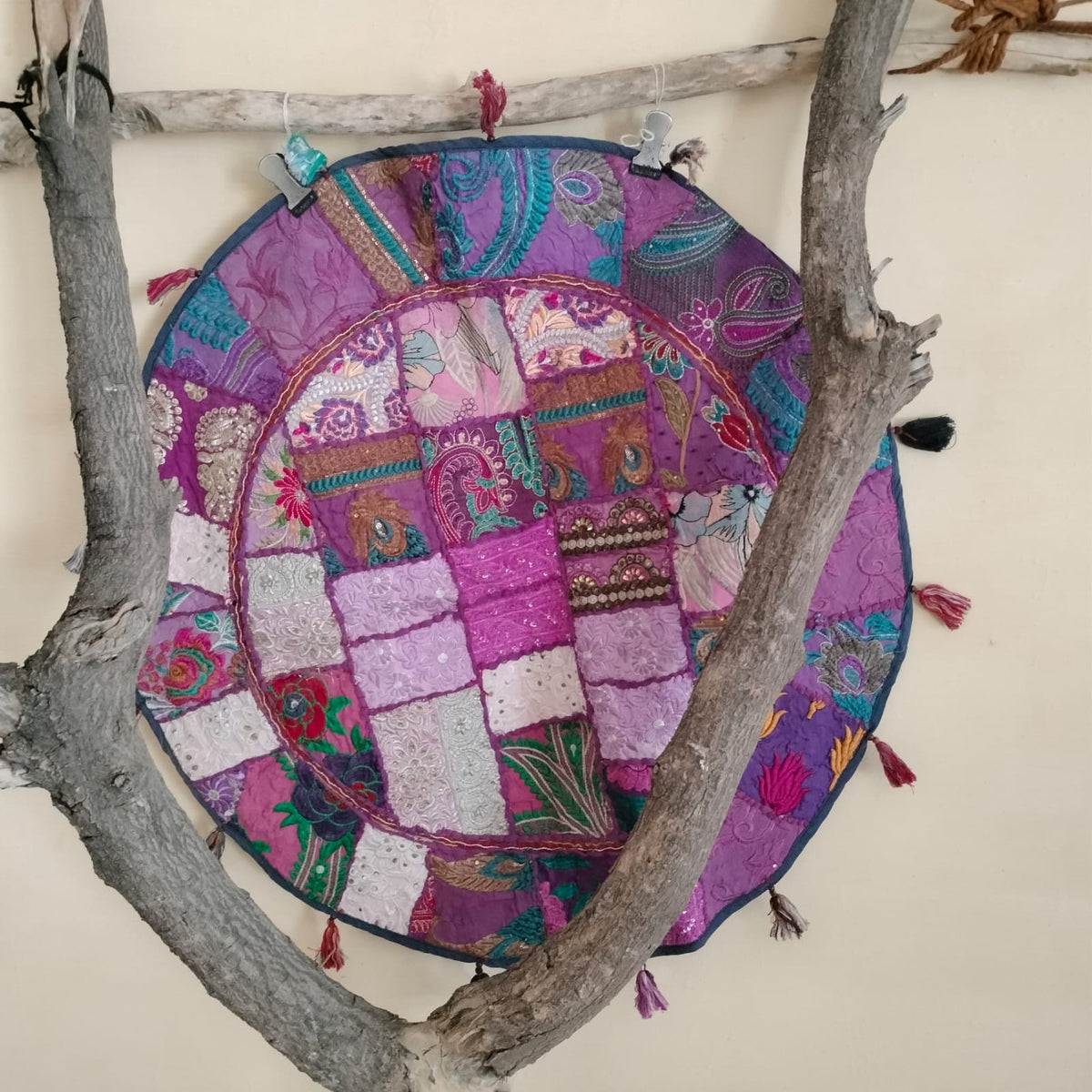 Handcrafted Round patchwork Giddi cover - Traditional embroidered floor cousions cover