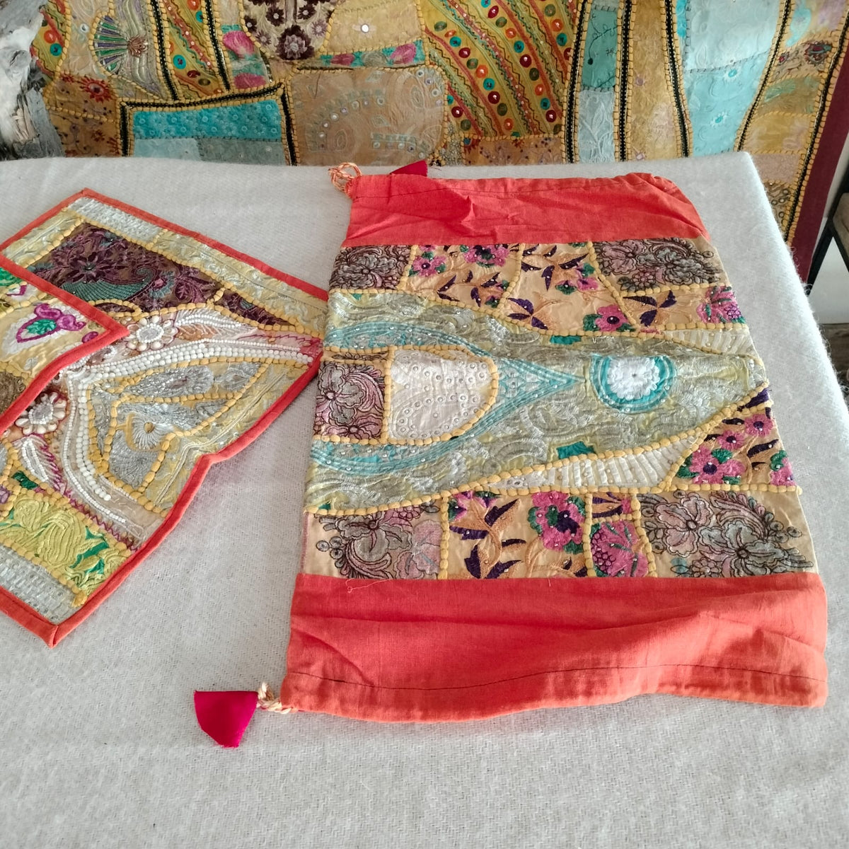 Traditional rajasthani Deewan bedsheet set with cousion and masnad